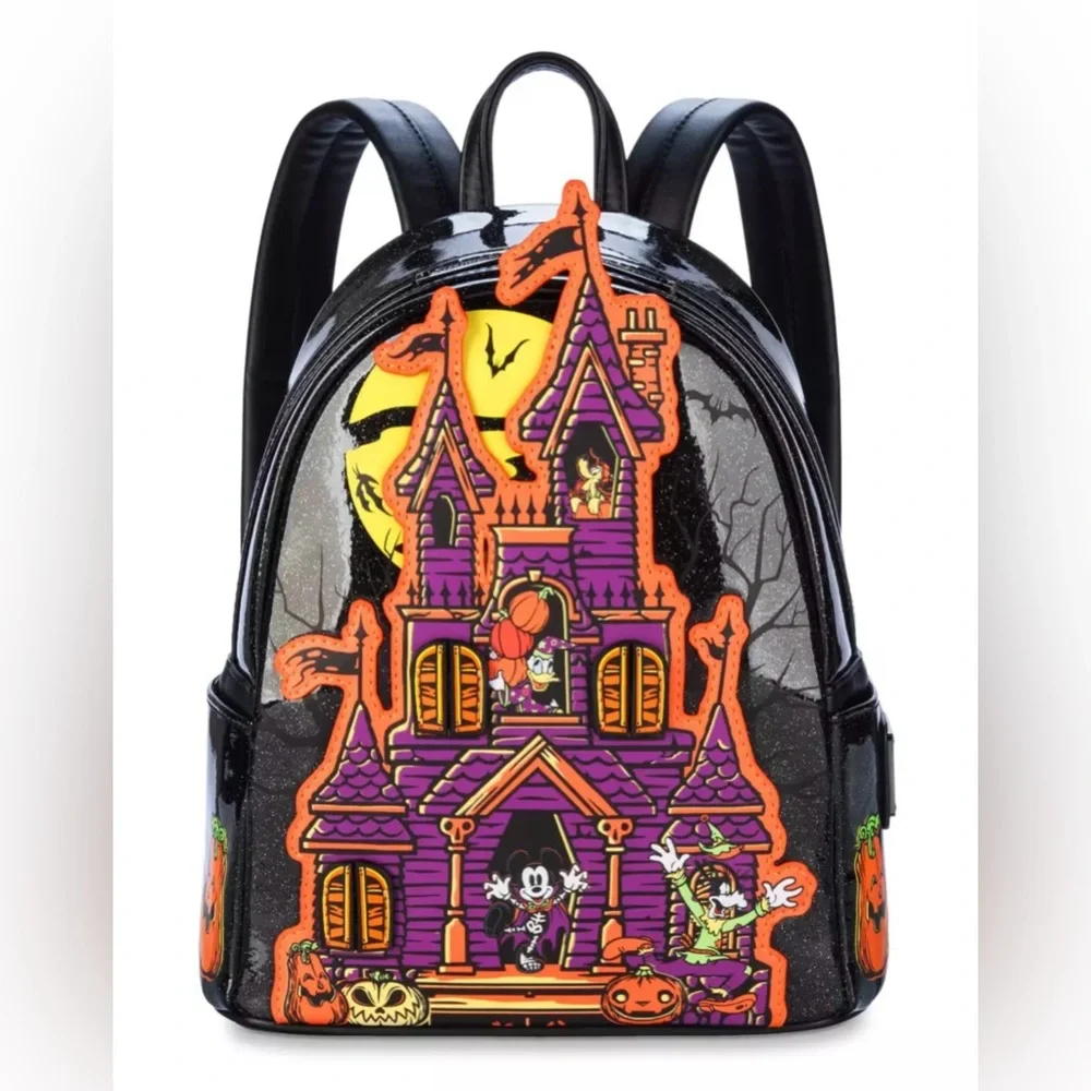 🆕 Disney Parks Mickey and Friends Halloween Haunted House Loungefly Backpack - Picture 1 of 11